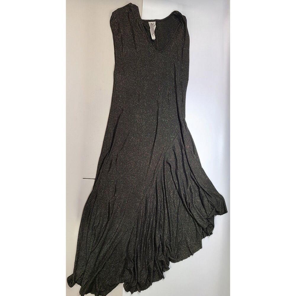 Free People Black Gold Sparkle Maxi Dress V-Neck Flowy Keyhole Back M